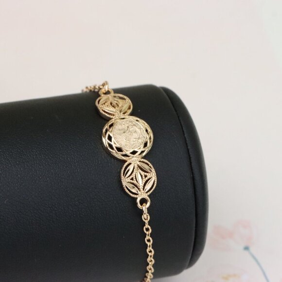 "Rose Gold Bracelet with Dual Leaf & Coin Pattern, XPBL1083 - Picture 10 of 13